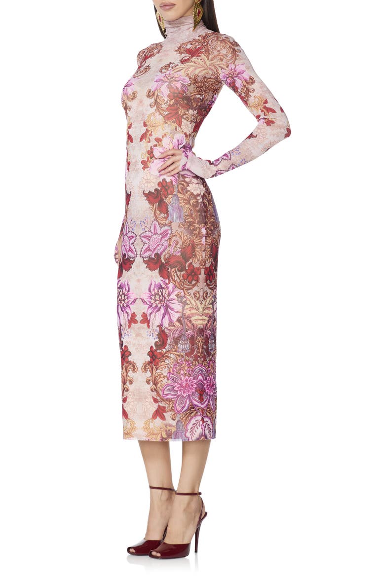 Shailene Turtleneck Midi Dress, Alternate, color, GOLD GUILDED FLORAL/ PINK