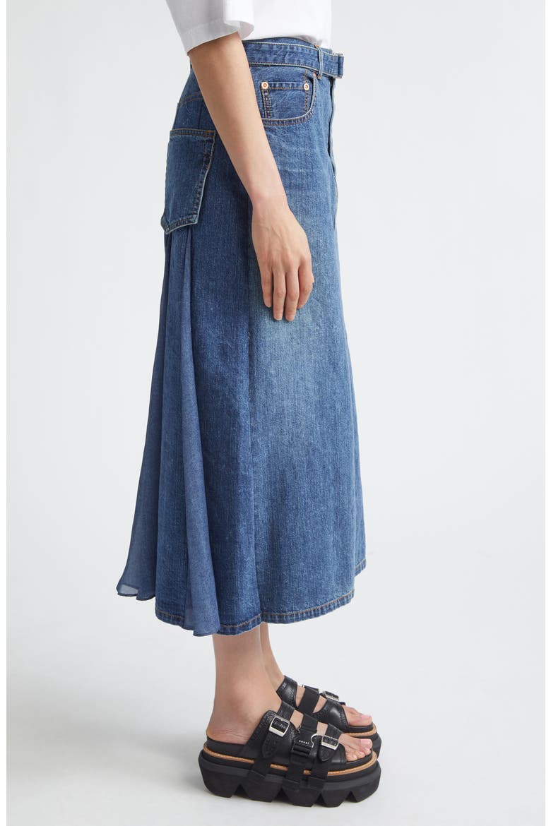 Belted Denim Midi Skirt, Alternate, color, BLUE
