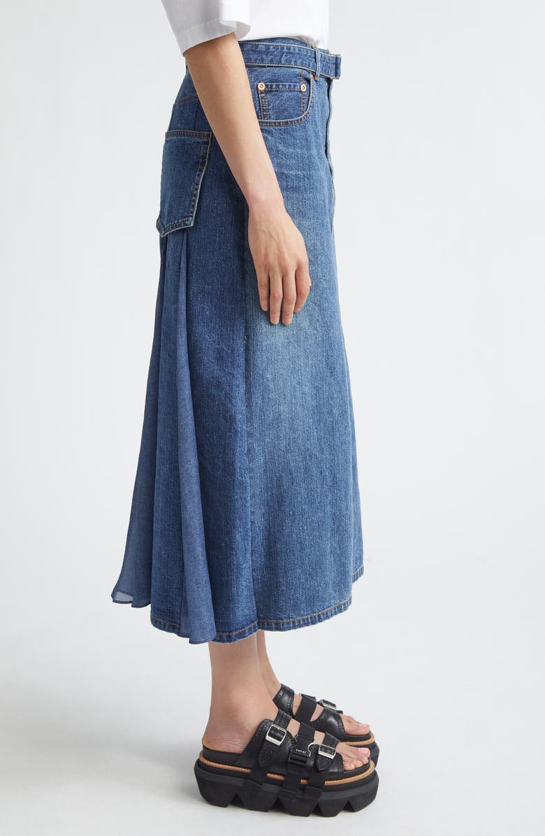 Sacai Belted Denim Midi Skirt, Alternate, color, Blue