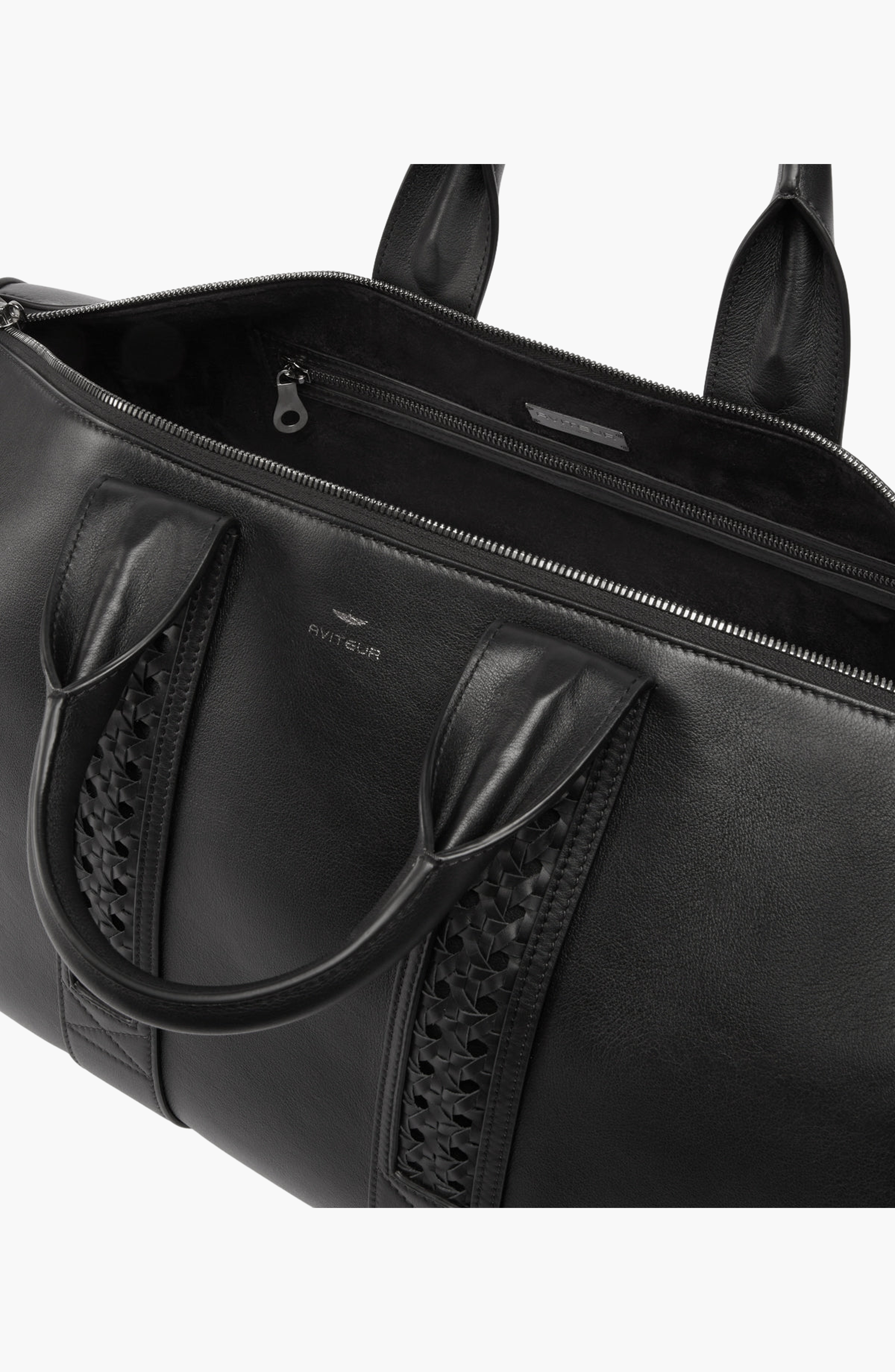Aviteur Leather Calfskin Weave Duffle Bag, Alternate, color, Black