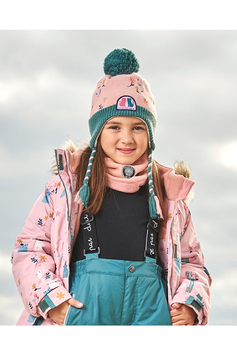 Baby Girl's Peruvian Knit Hat Light Pink, Sage Green And Flowers, Alternate, color, Embroidered Flowers