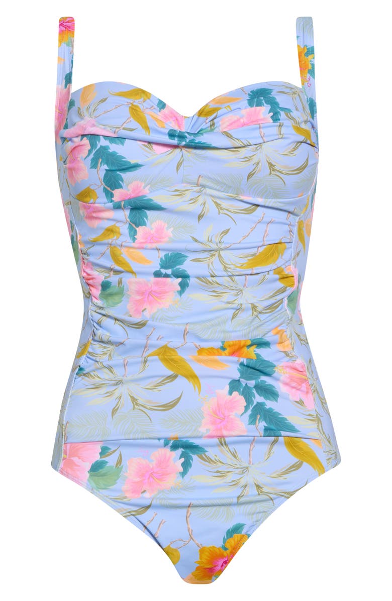 Betsey Johnson Sweetheart Ruched One-Piece Swimsuit, Alternate, color, Blue