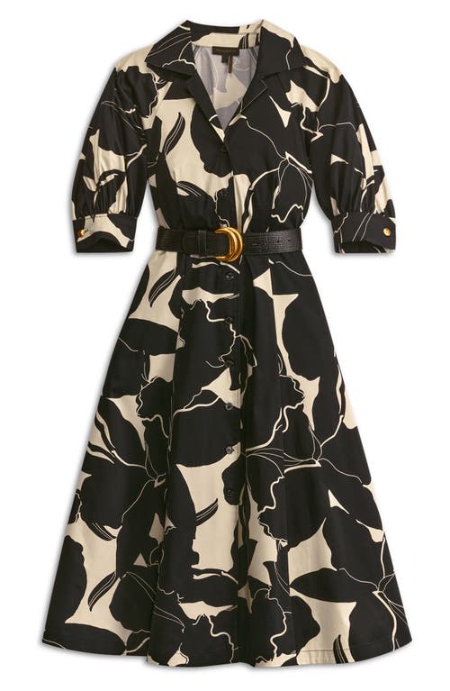 Shop Donna Karan New York Floral Stretch Cotton Midi Shirtdress In Black/parchment