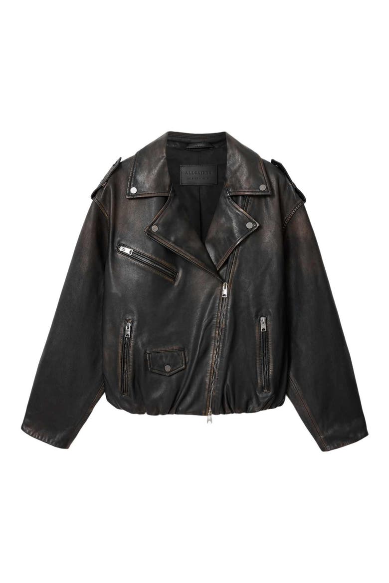 Samina Leather Biker Jacket, Alternate, color, BLACK/ BROWN