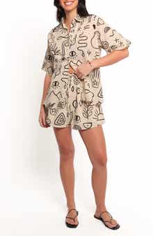 Petal & Pup Isabella Mixed Print Button-Up Shirt & Drawstring Shorts Set