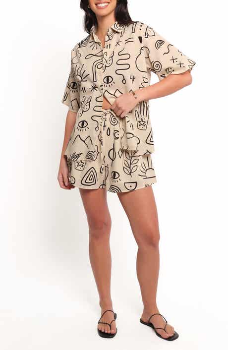 Petal & Pup Isabella Mixed Print Button-Up Shirt & Drawstring Shorts Set