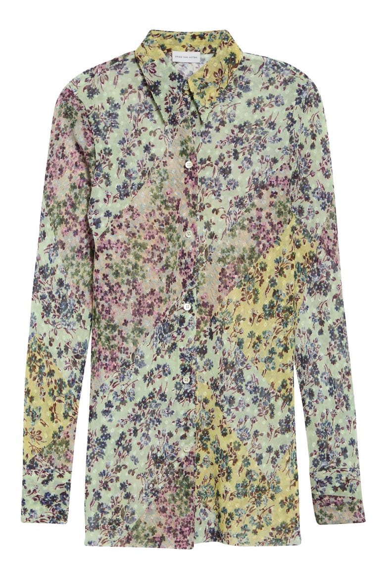 Calima Floral Sheer Button Shirt, Main, color, MINT