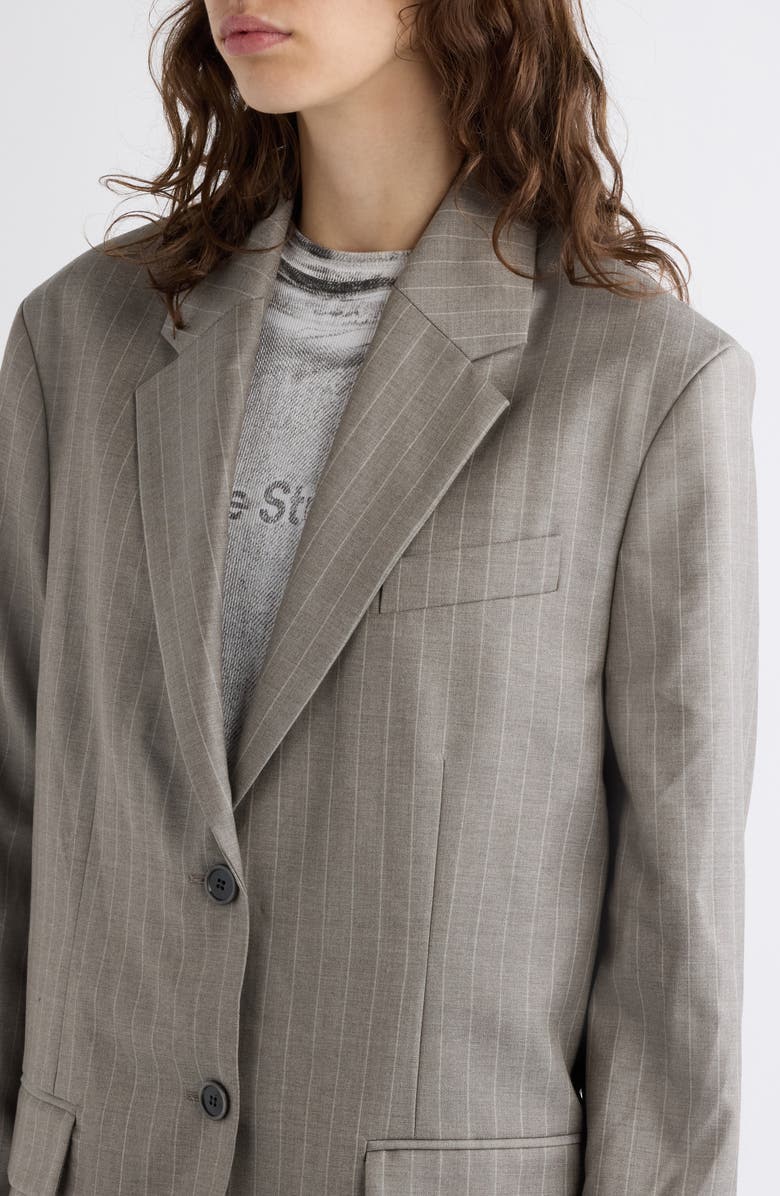 Acne Studios Julago Oversize Layered Pinstripe Wool Jacket, Alternate, color, Warm Grey