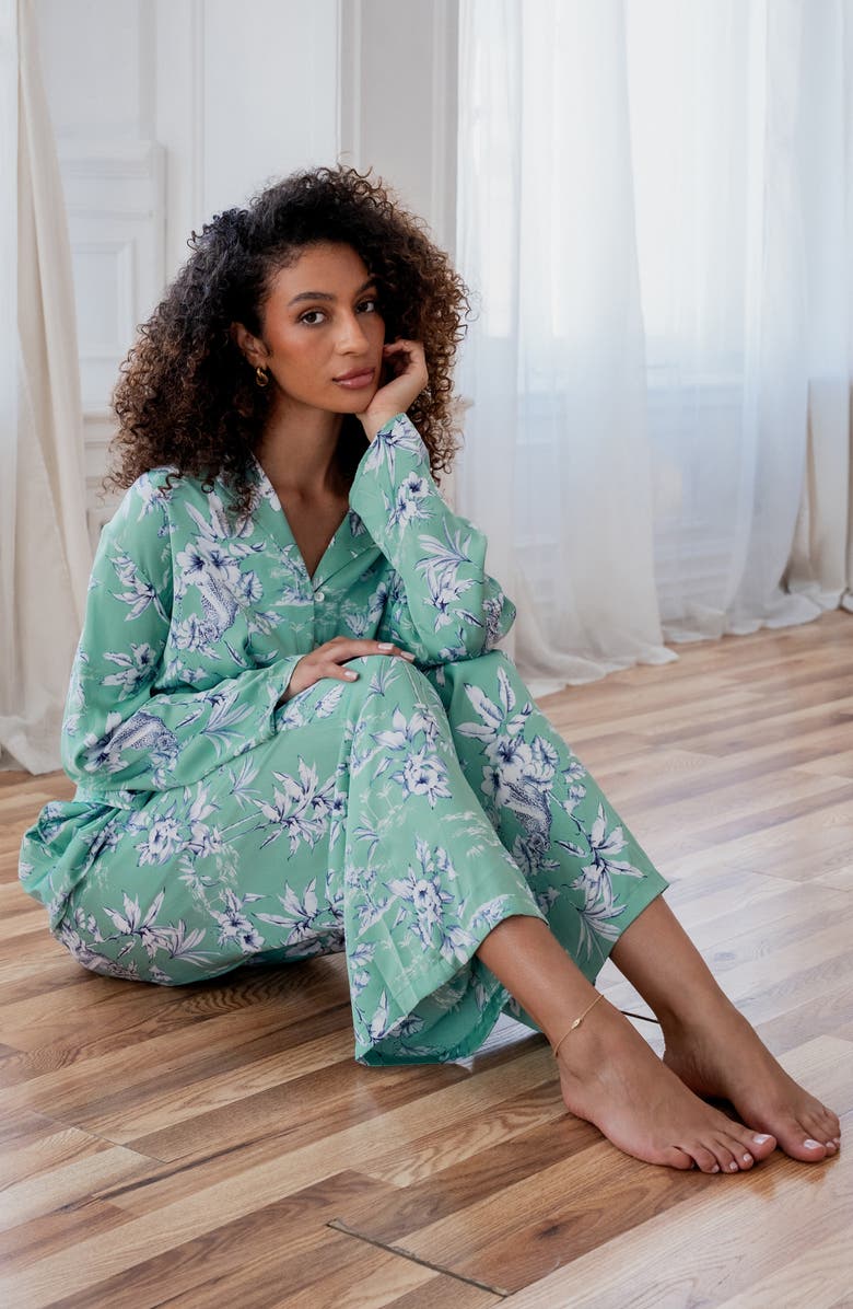 Midnight Bakery Floral Satin Pajamas, Alternate, color, Green