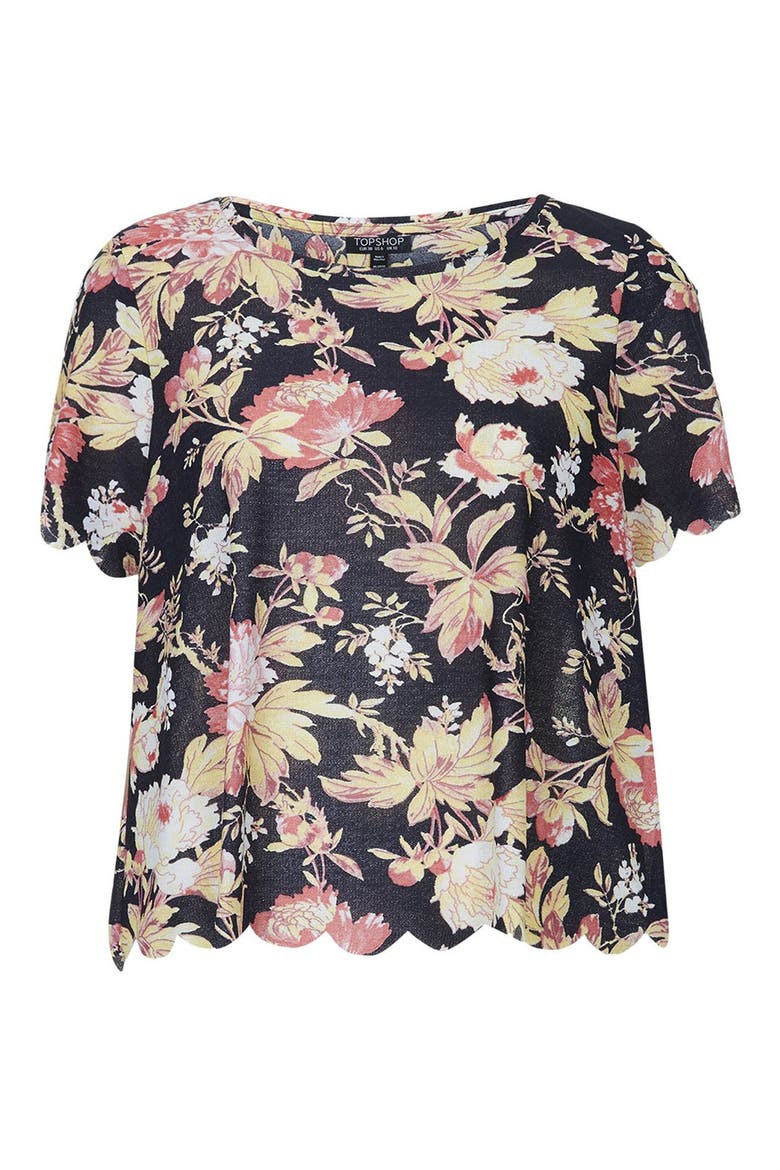 Flower Scallop Tee, Alternate, color, BLACK MULTI