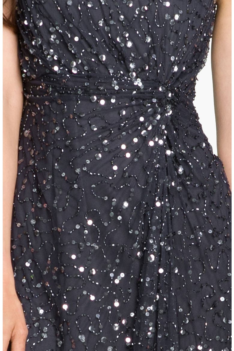 Embellished Knot Front Mesh Dress, Alternate, color, SLATE