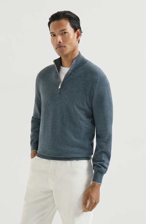 Cashmere sweater with half zip