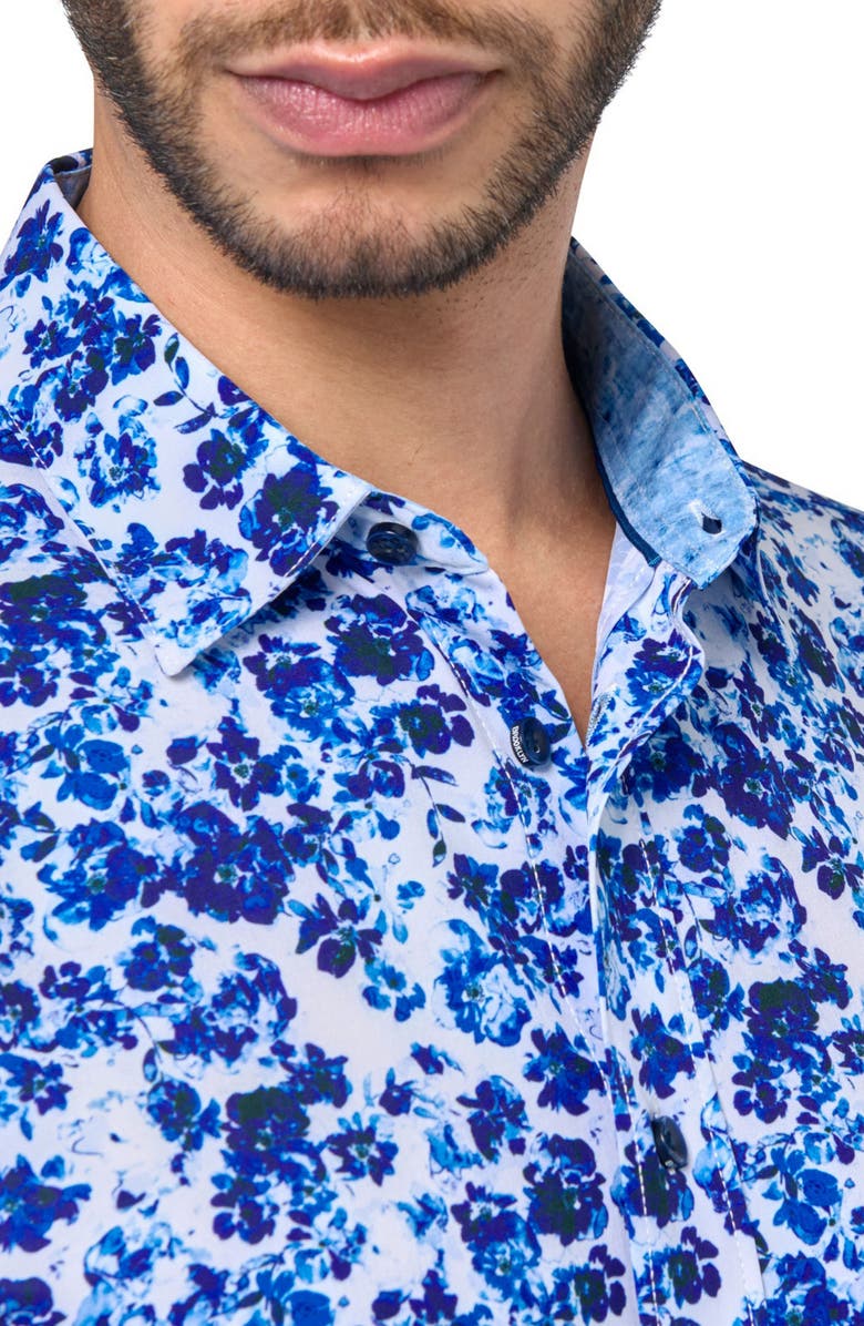 Brooklyn Brigade Slim Fit Watercolor Floral 4-Way Stretch Performance Long Sleeve Shirt, Alternate, color, Blue