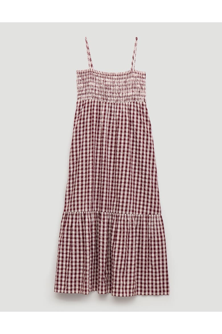 Leni Shirred Gingham Beach Dress, Alternate, color, Maroon Red & White