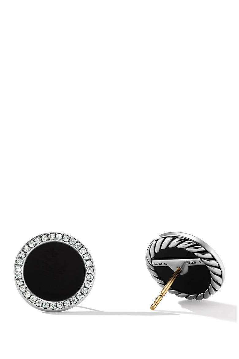 DY Elements® Button Earrings with Black Onyx and Pavé Diamonds, Alternate, color, SILVER PAVE/ BLACK ONYX