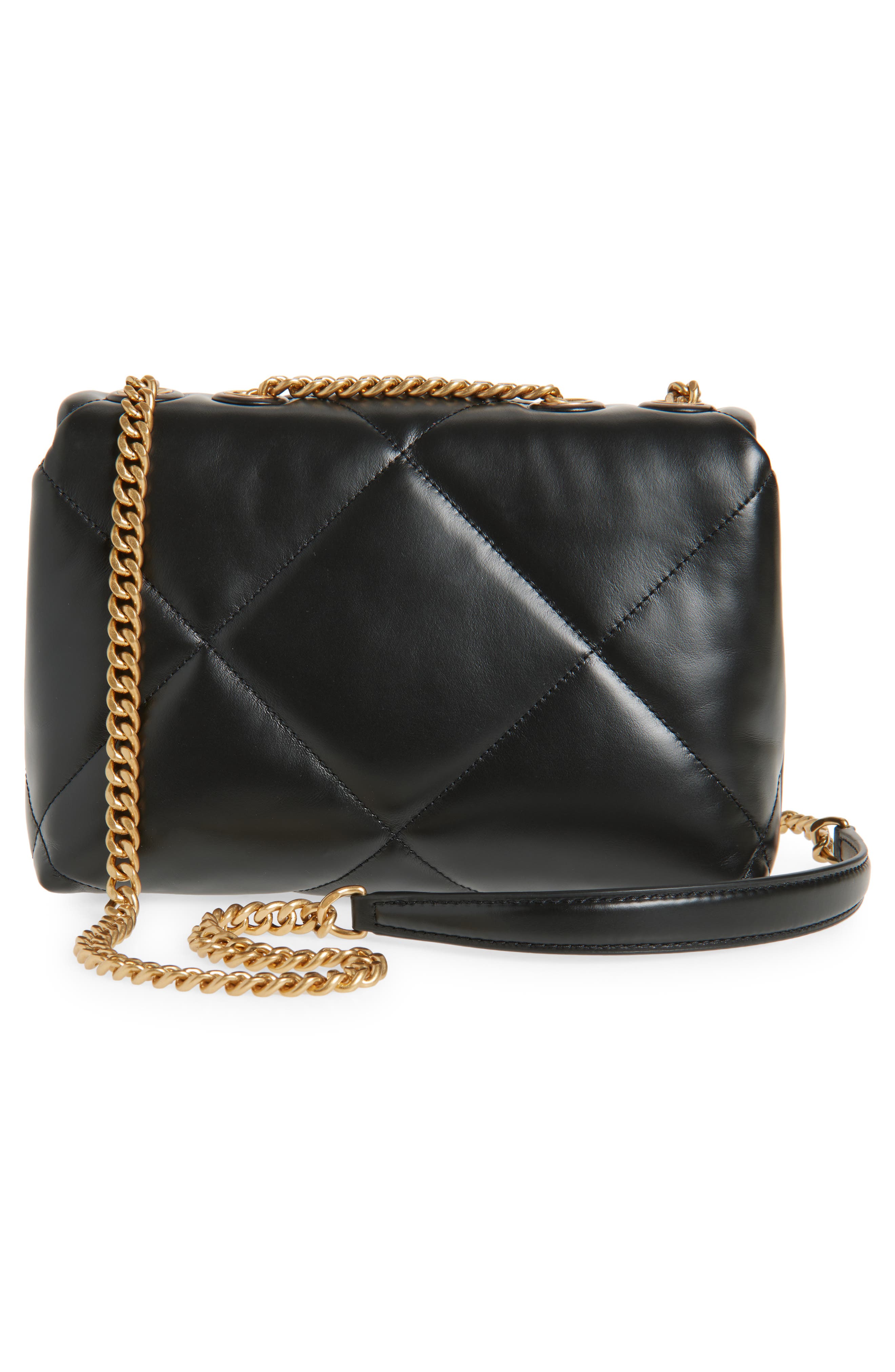 Tory Burch Small Kira Diamond Quilted Convertible Leather Shoulder Bag, Alternate, color, Black