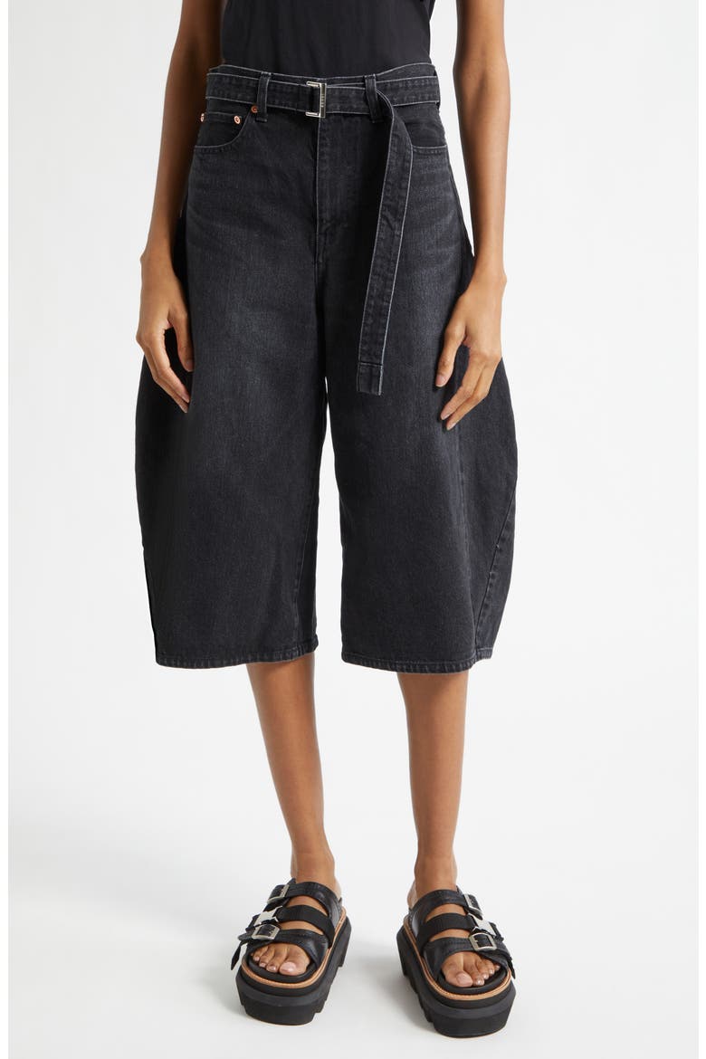 Belted Crop Denim Barrel Leg Jeans, Main, color, BLACK
