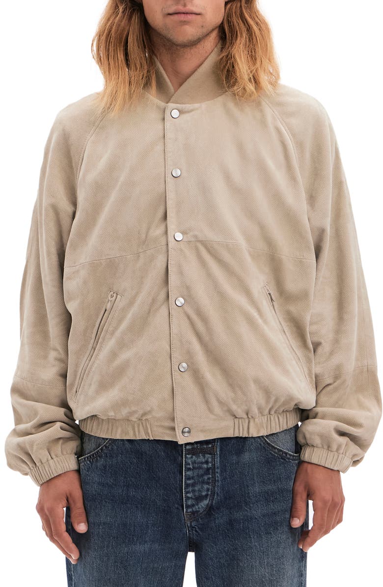 VAYDER Manzoni Goatskin Suede Bomber Jacket, Main, color, Fossil