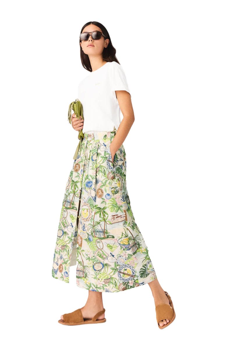 maje Printed maxi skirt with shorts, Alternate, color, Postcard Print