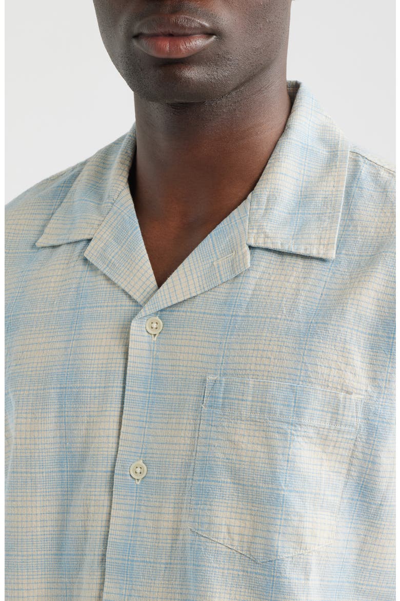 Plaid Short Sleeve Cotton & Linen Camp Shirt, Alternate, color, LIGHT BLUE