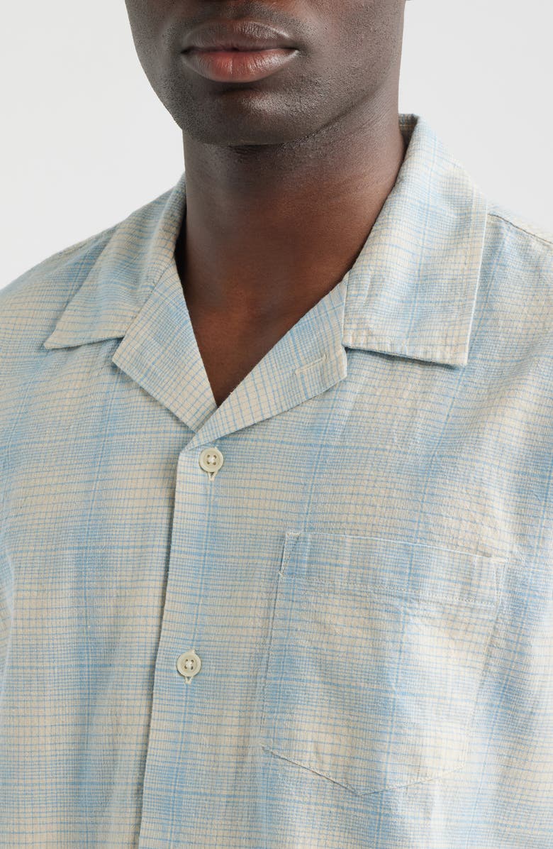 Corridor Plaid Short Sleeve Cotton & Linen Camp Shirt, Alternate, color, Light Blue