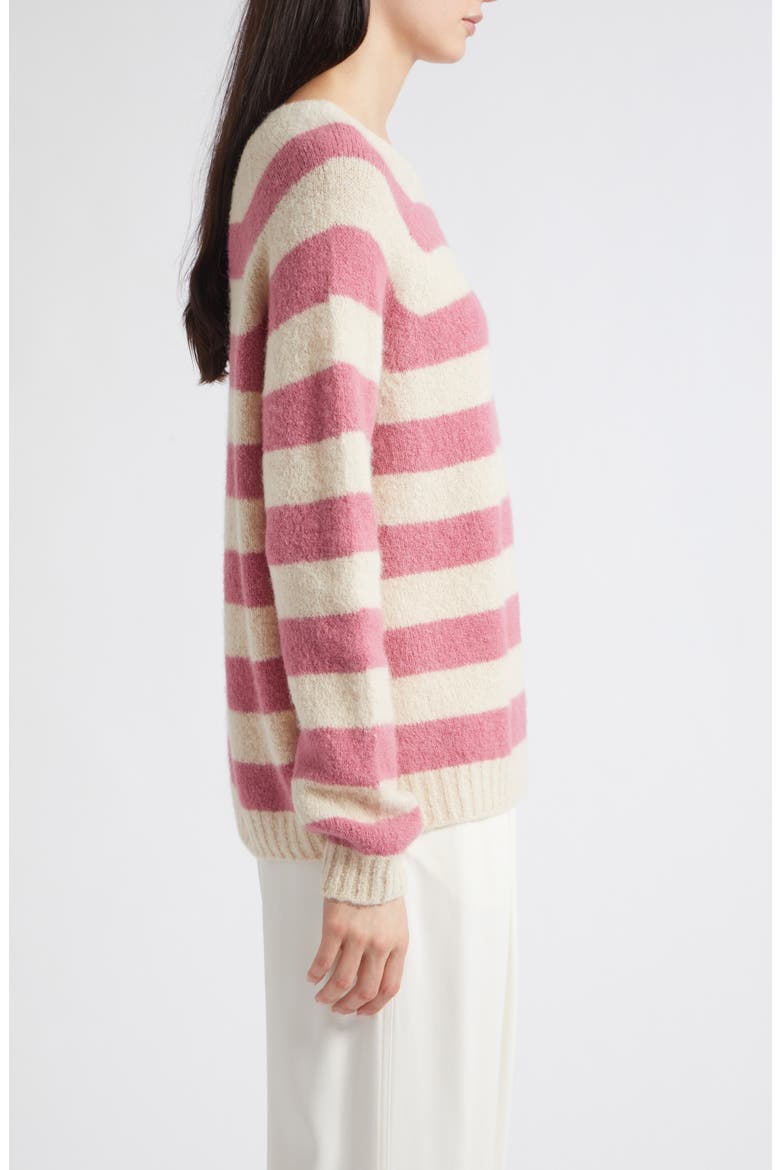 Striped Alpaca Blend Crewneck Sweater, Alternate, color, RASPBERRY