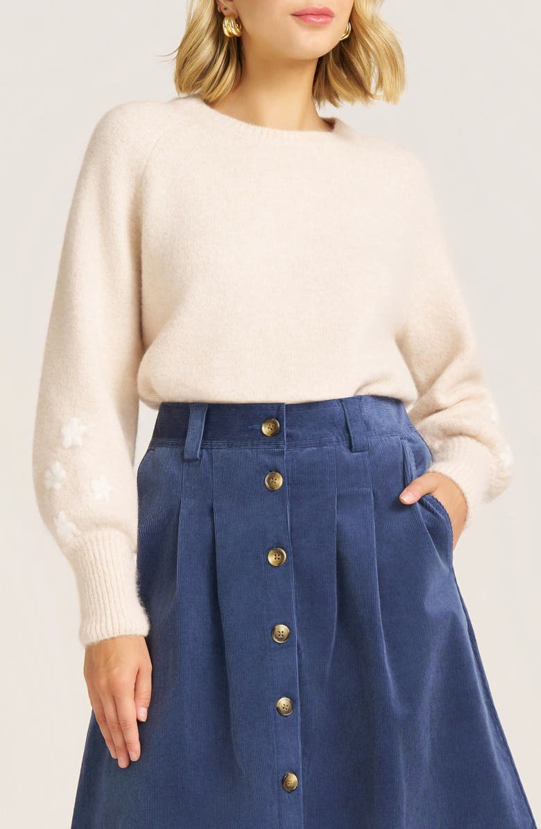 matty m. Daphne Floral Embroidery Sweater, Main, color, Heather Oatmeal