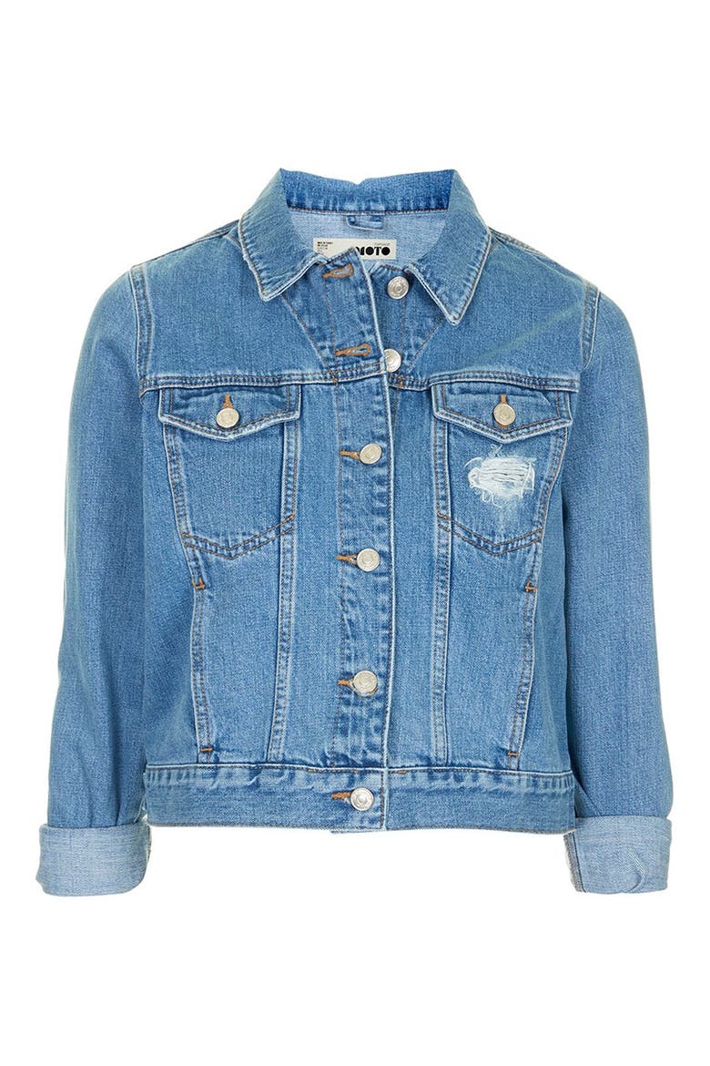 Moto 'Tilda' Denim Jacket, Alternate, color, MID DENIM