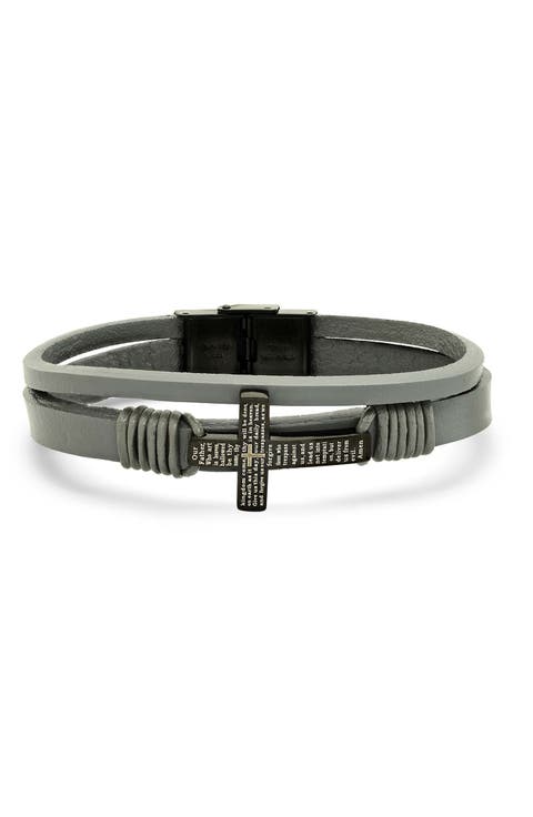 Men's Cross Charm Leather Bracelet