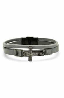 Men's Cross Charm Leather Bracelet