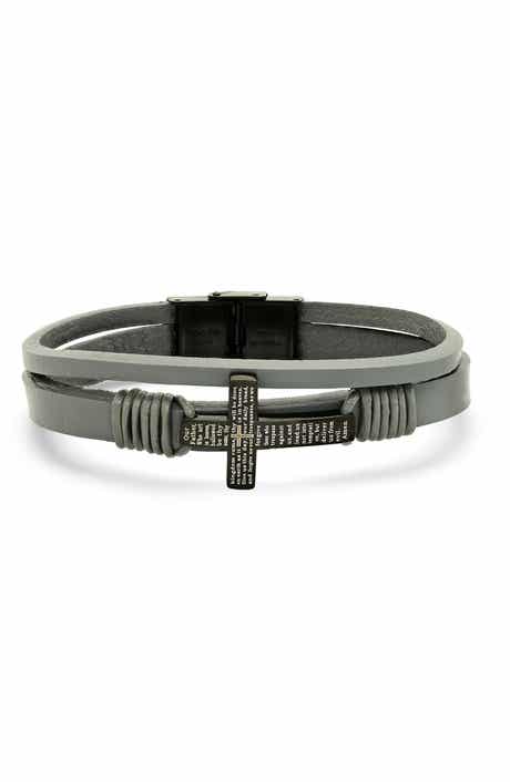 Men's Cross Charm Leather Bracelet