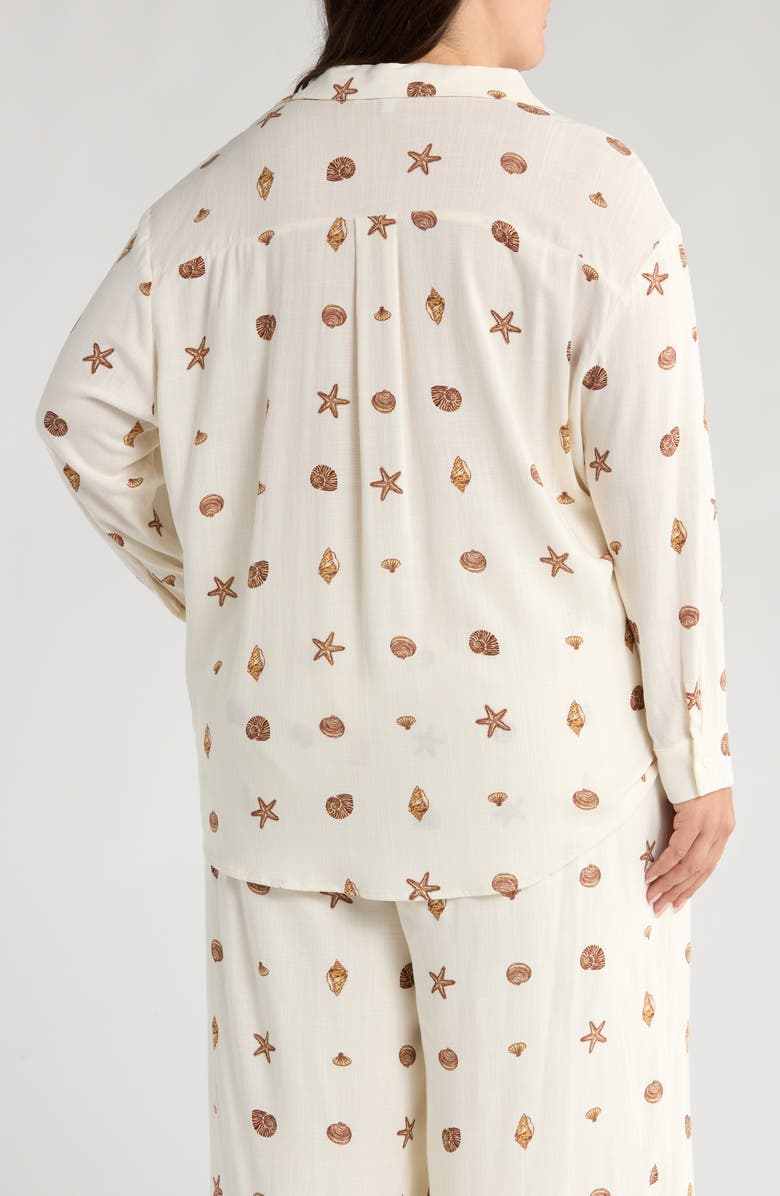 SUGARLIPS Cerise Dalton Shell Print Button-Up Shirt, Alternate, color, Ivory/ Brown