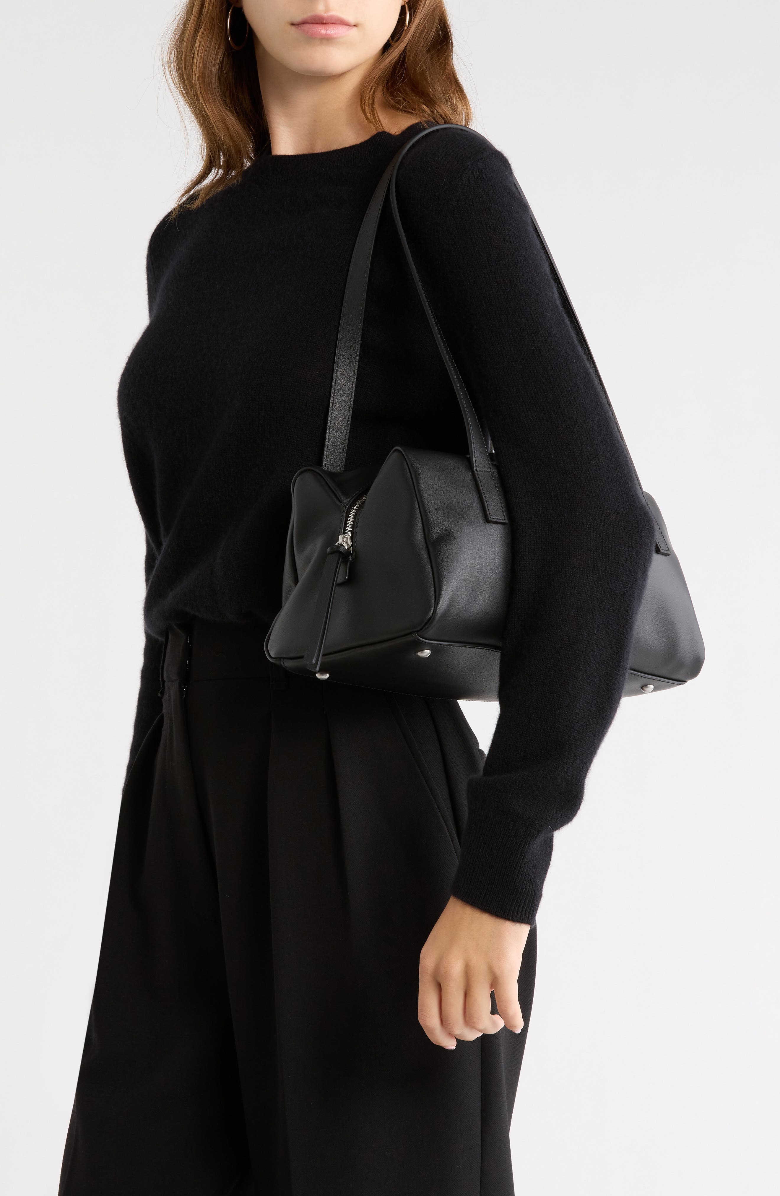 Astoria Box Leather Satchel, Alternate, color, BLACK