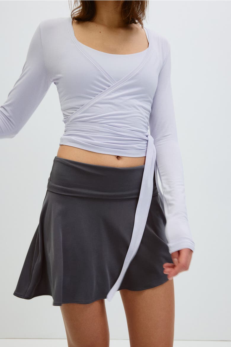 Foldover-waist Asymmetric Yoga Skirt, Alternate, color, Dark gray