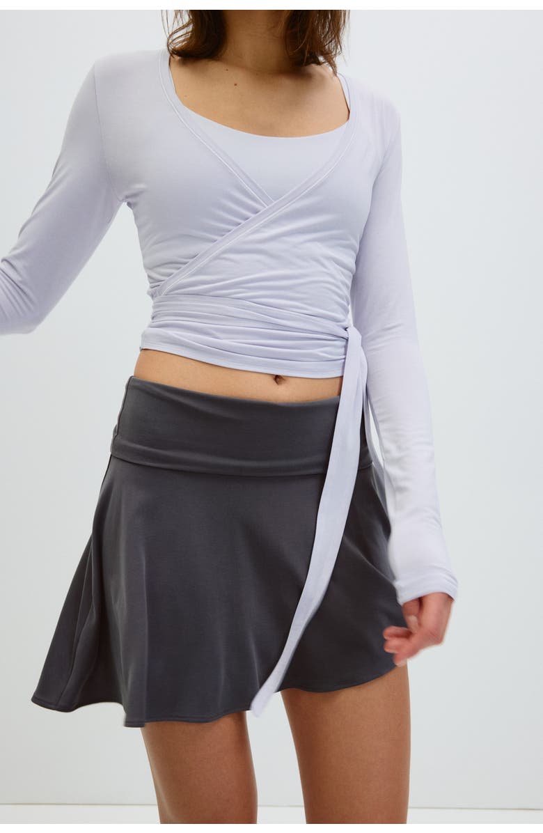H&M Foldover-waist Asymmetric Yoga Skirt, Alternate, color, Dark Gray
