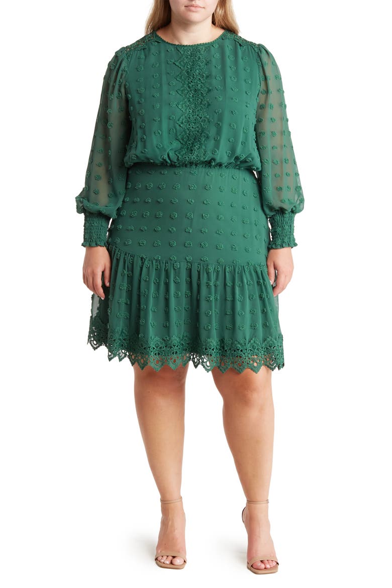 Rina Lace Long Sleeve Dress, Main, color, EMERALD