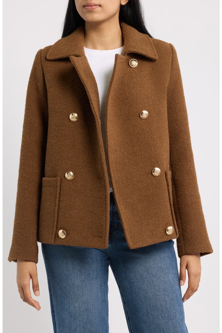 Plaid Double Breasted Short Coat, Alternate, color, CAMEL