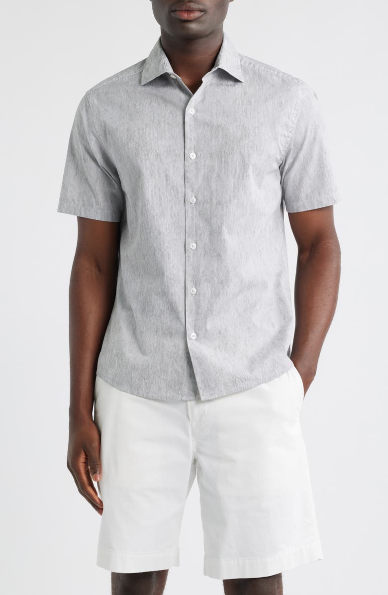 Robert Barakett Echo Short Sleeve Cotton Button-Up Shirt, Main, color, Light Grey