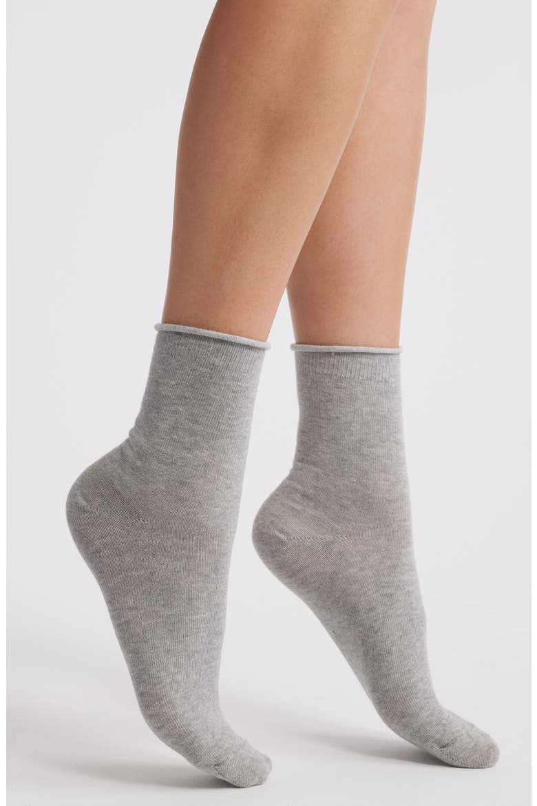 Roll Top Crew Socks, Main, color, GREY HEATHER