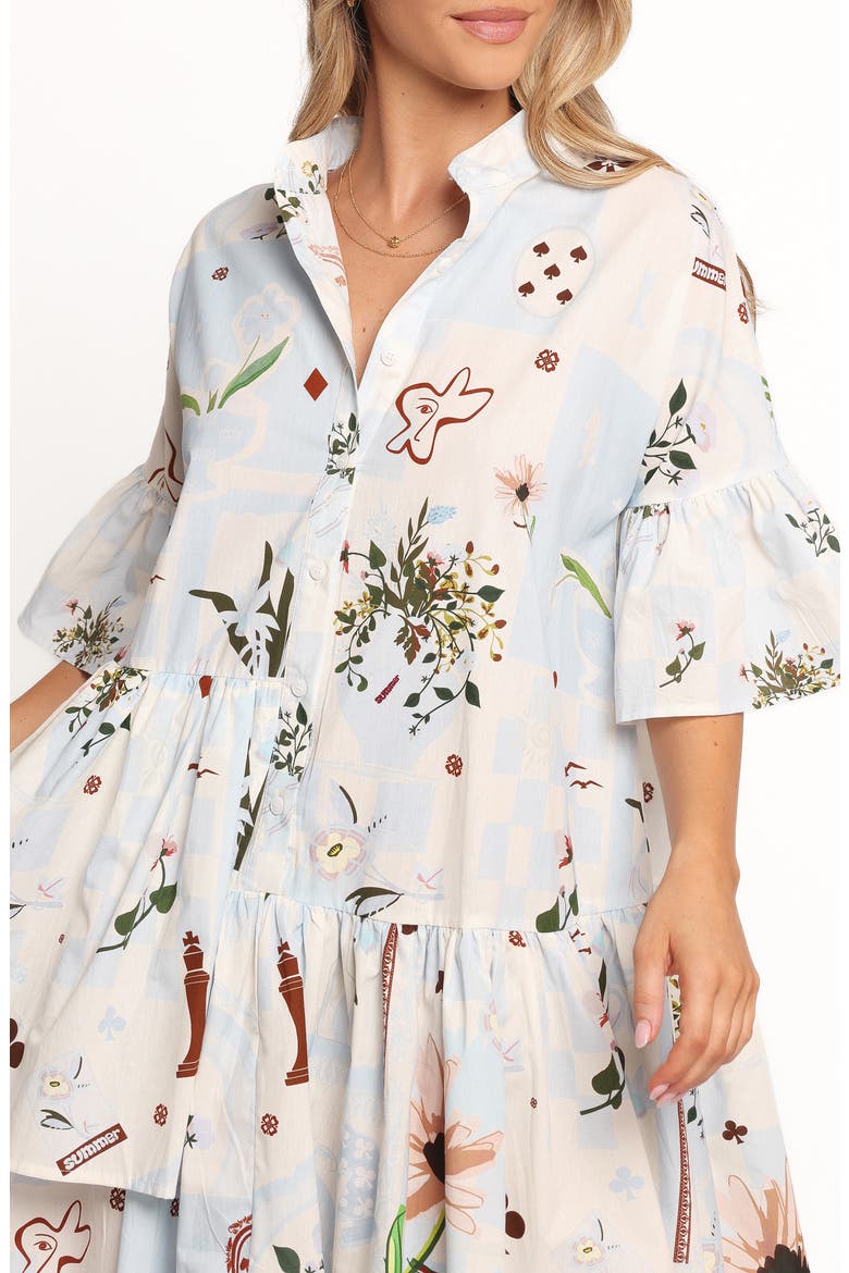 Marguerite Tiered Cotton Shirtdress, Alternate, color, BLUE FLORAL