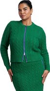 ELOQUII Contrast Zipper Cable Knit Cardigan