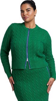 ELOQUII Contrast Zipper Cable Knit Cardigan