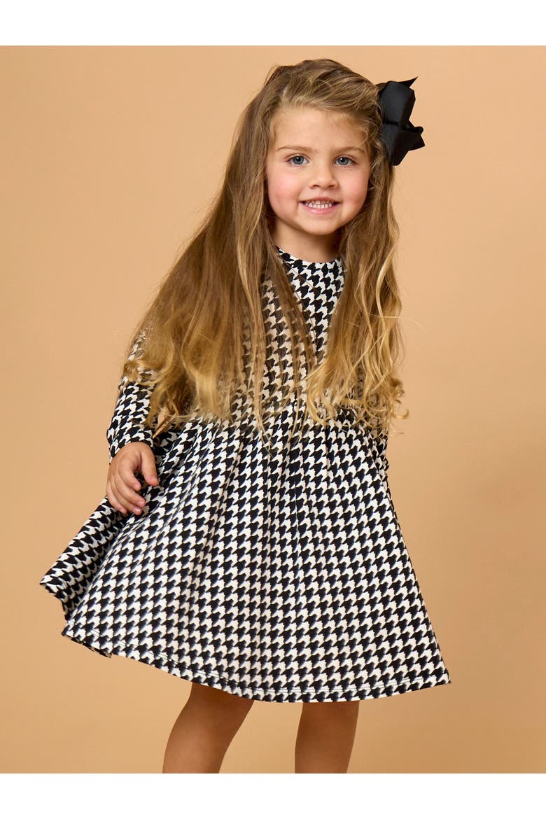 Baby Girls Knit Long Sleeve Twirl Dress, Alternate, color, Black Houndstooth