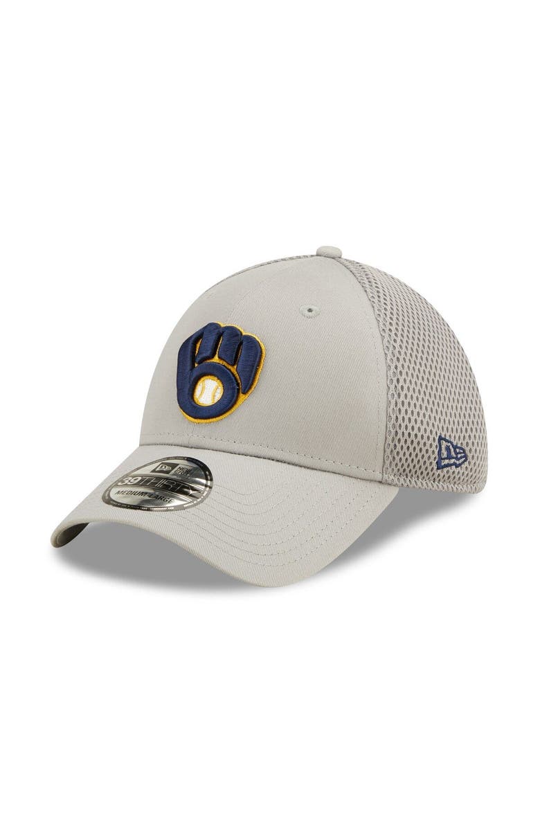New Era Men's New Era Gray Milwaukee Brewers Team Neo 39THIRTY Flex Hat, Main, color, 