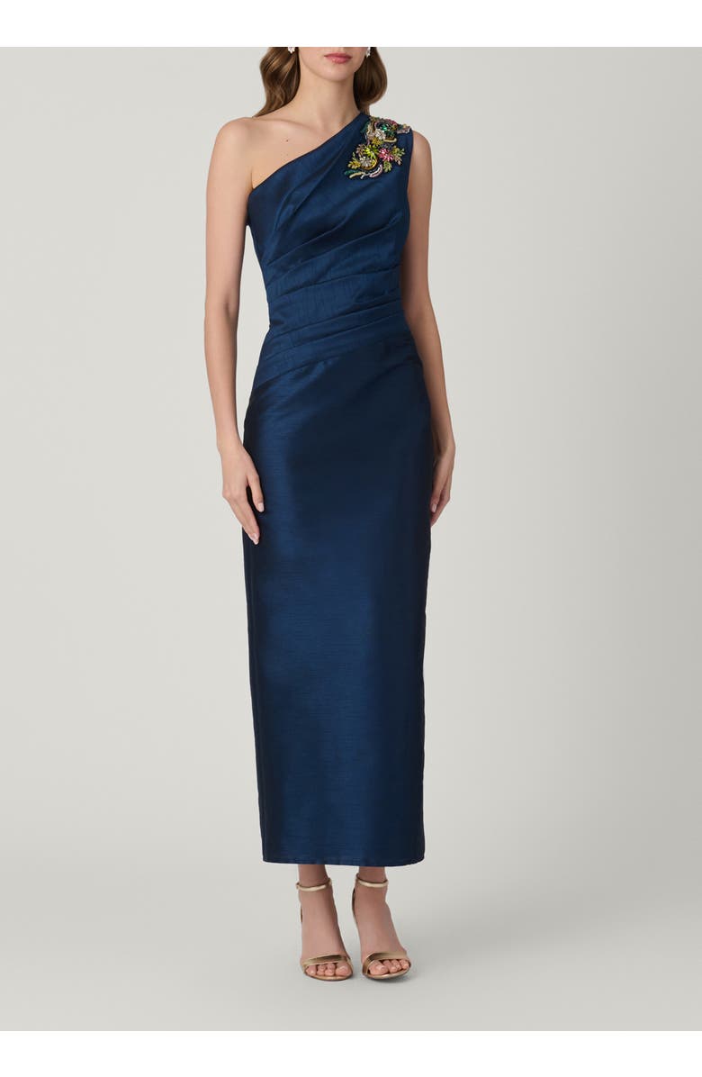 Shoshanna Midnight Como Embellished Dupioni Dress, Main, color, Navy