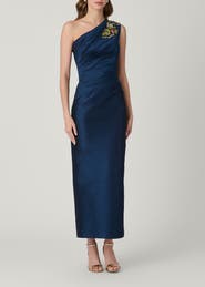 Shoshanna Midnight Como Embellished Dupioni Dress