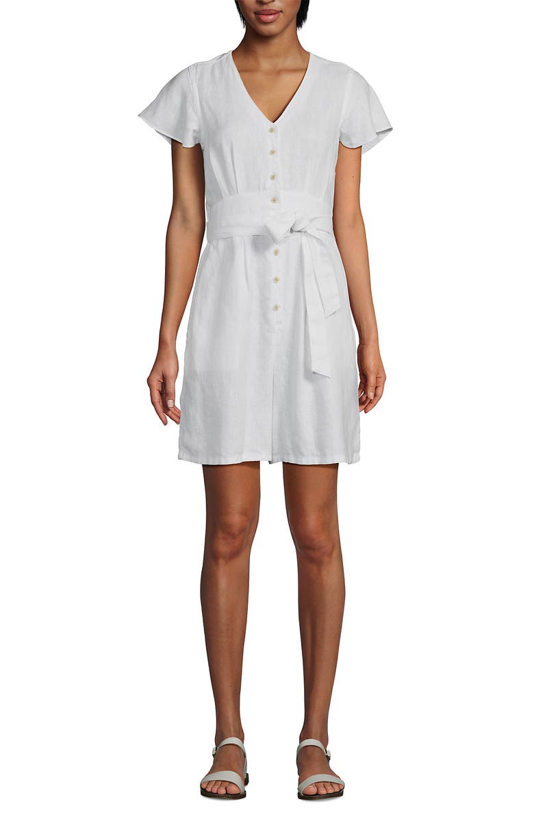 Lands' End Flutter Sleeve Linen Romper, Main, color, White