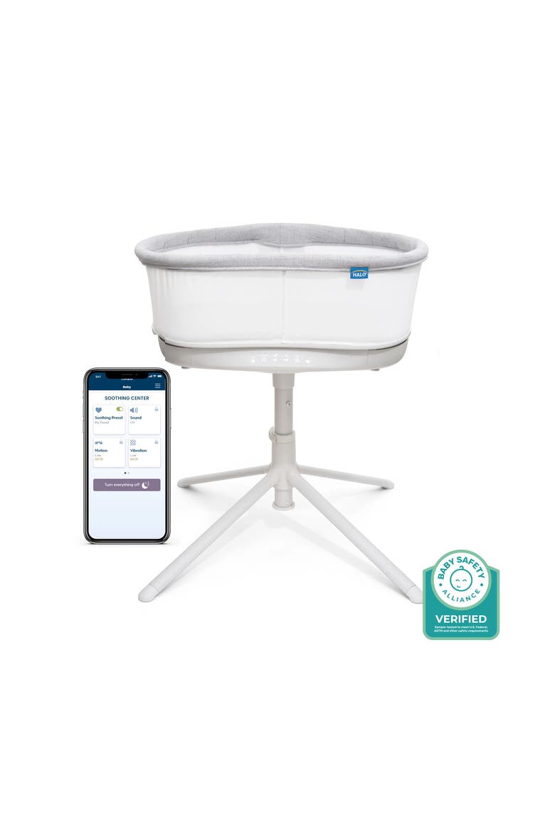 BassiNest Connected Swivel Sleeper 3.0 - Smart Bassinet with AutoSoothe, 360° Swivel, Cry Detection, Rocking, Vibration & Soothing Sounds, Easy Lowering Wall, Main, color, Grey - 3.0C