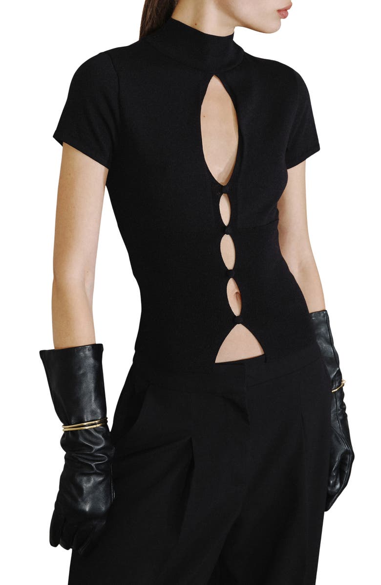 MANGO Mock Neck Cutout Short Sleeve Sweater, Main, color, 