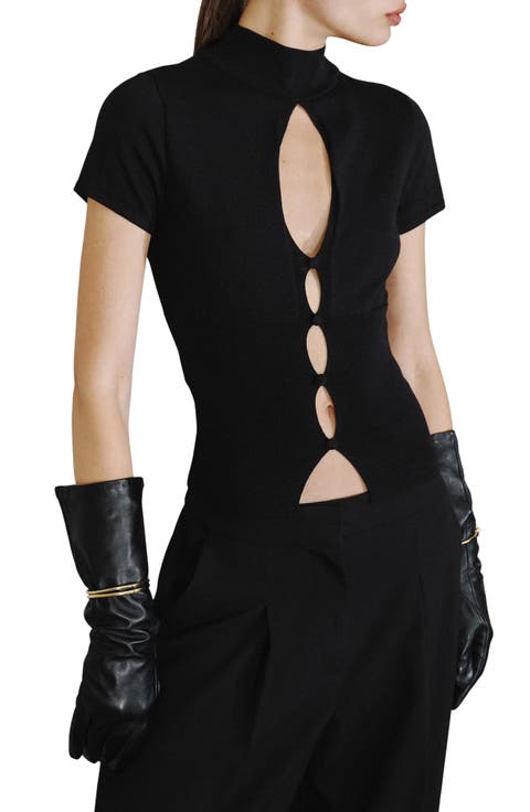 Mock Neck Cutout Short Sleeve Sweater